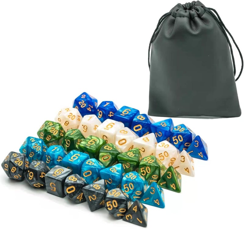 Poludie 5 Sets Dice DND Polyhedral Dice Set (35pcs) with 1 Leather Die Bag, D&D Die Set for Dungeons and Dragons, RPG Table Games. (5Sets/35Pcs) - Image 1